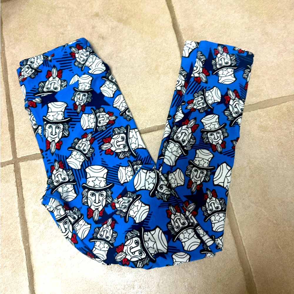Lularoe Girls Tween Uncle Sam Patriotic red white blue Leggings
